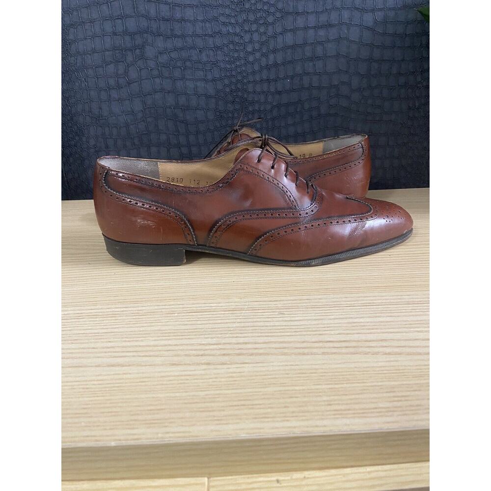 Salvatore Ferragamo Florence Dark Brown Leather Dress Wing Tip Shoes Size 10 D